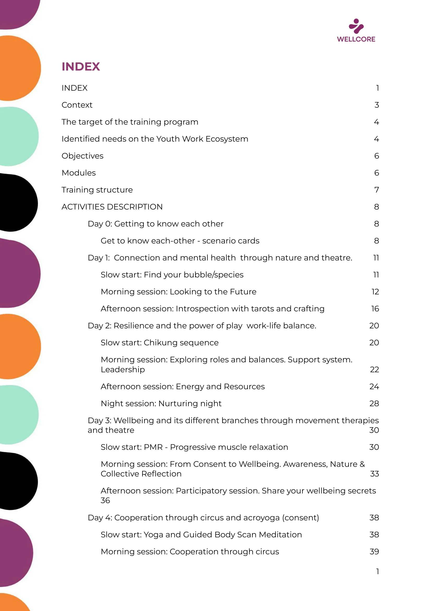 WELLCORE Training Programme, page 2 of 58
